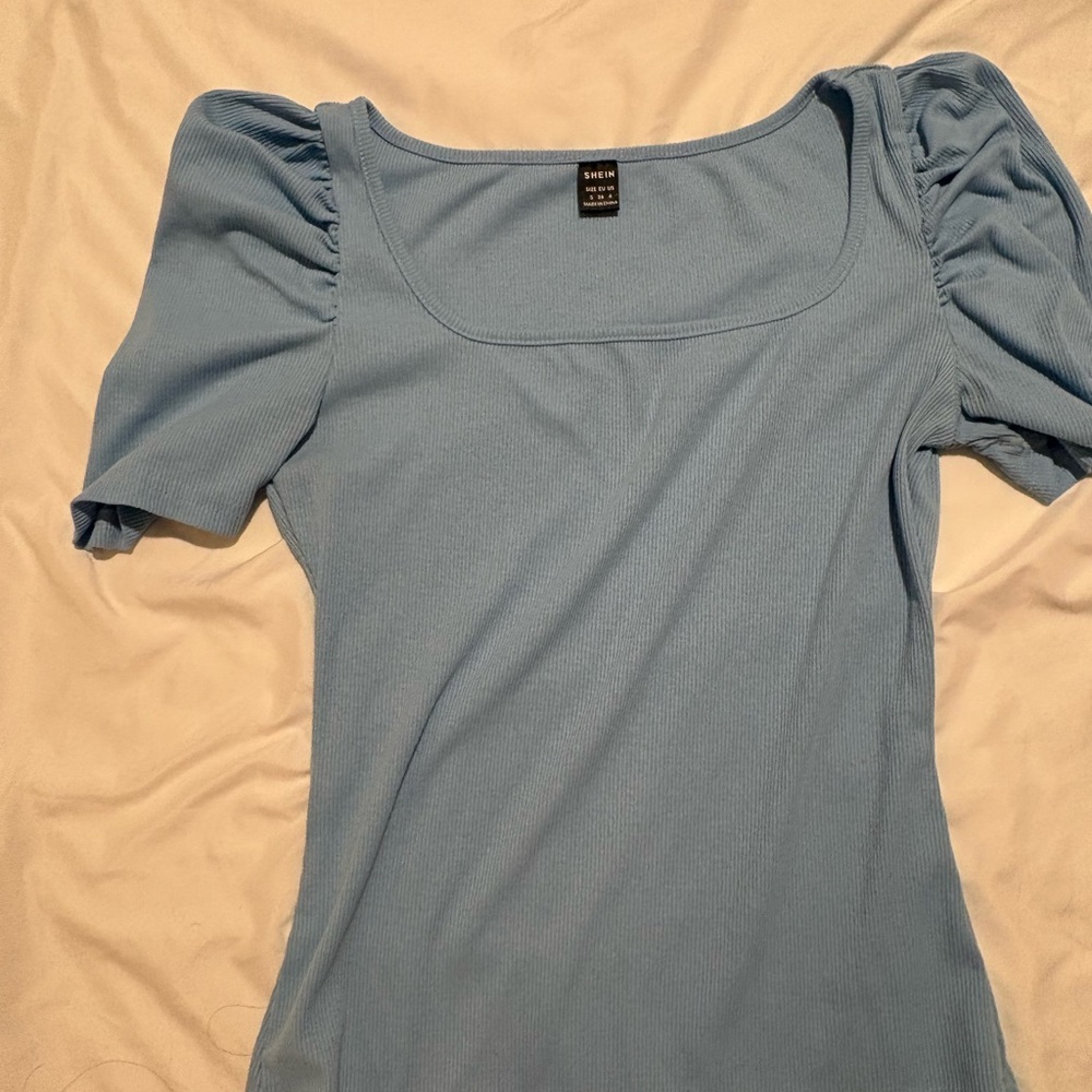 SHEIN Light Blue Puff Sleeve Blouse